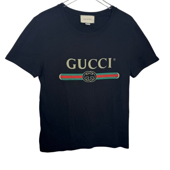Gucci printed distressed logo Mens size XS black short sleeve - Picture 1 of 10